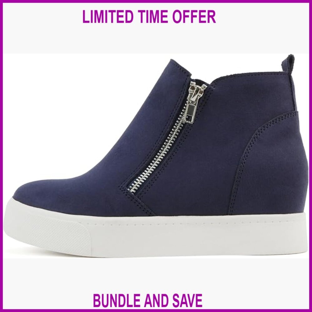 Ankle Booties with Hidden Wedge Sole Side Zipper Sneaker Shoes